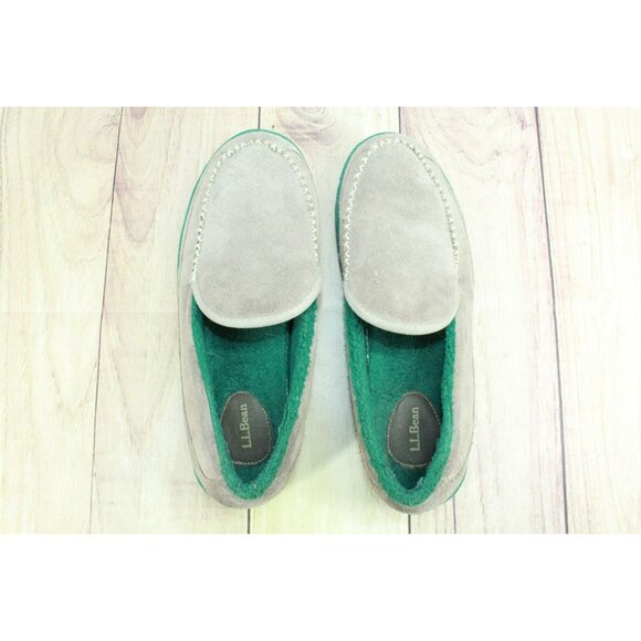 LL Bean Gray Suede Fleece Lined Mountain Moccasin Slippers Slip-On Size 11 M - Picture 7 of 9